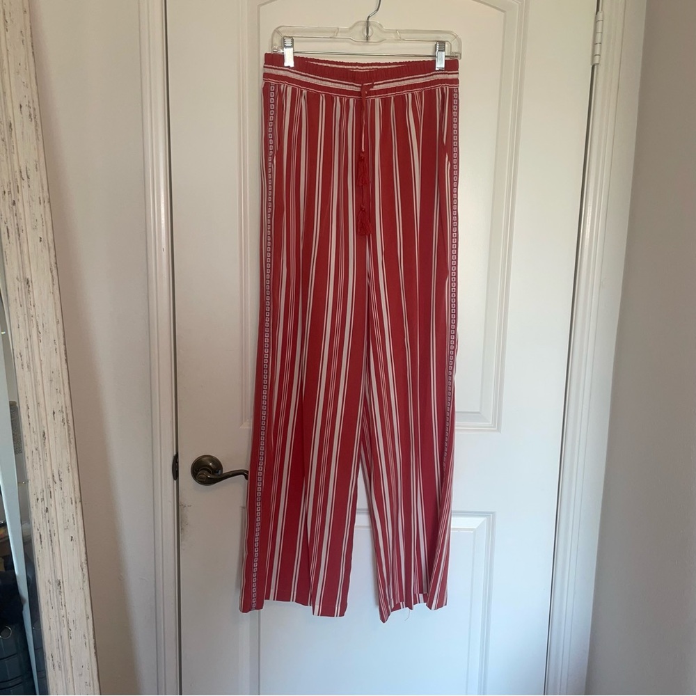 Coral and White Straight Leg Pants
